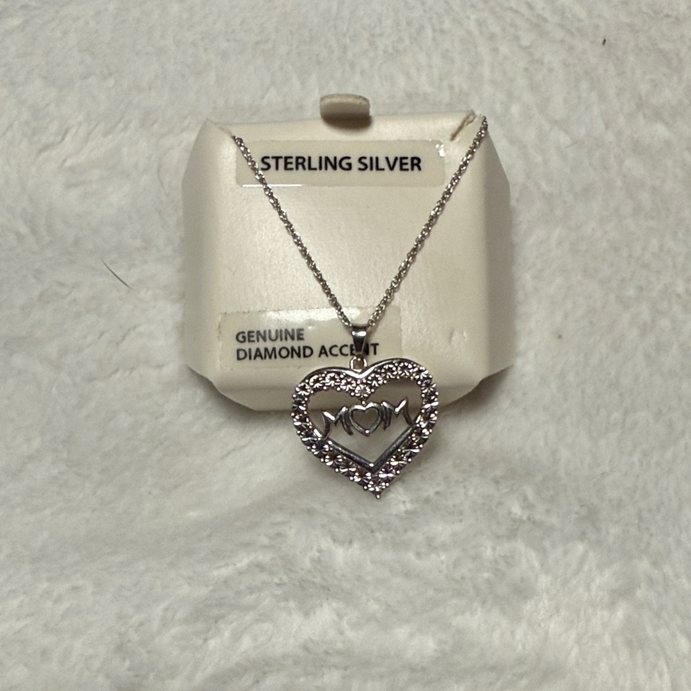Sterling Silver Mom Heart Necklace with Diamond Accents
